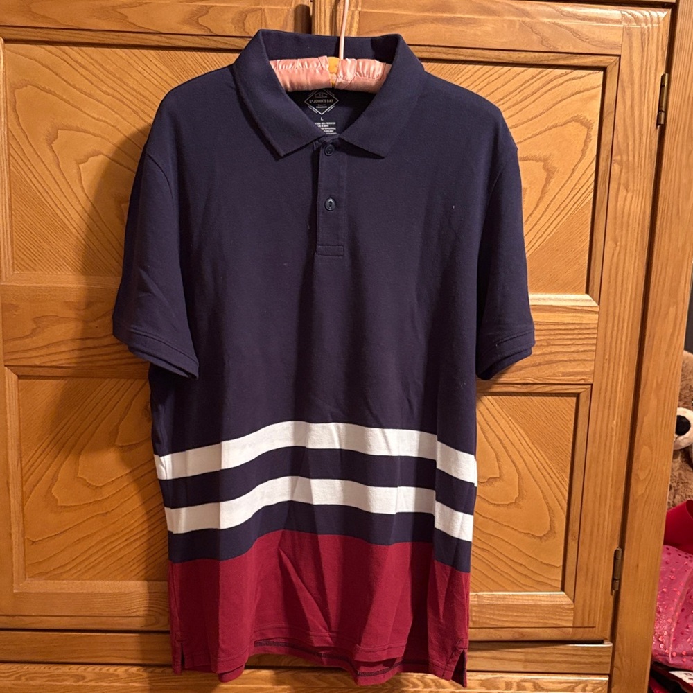 St. John's Bay Navy and Burgundy Polo Shirt